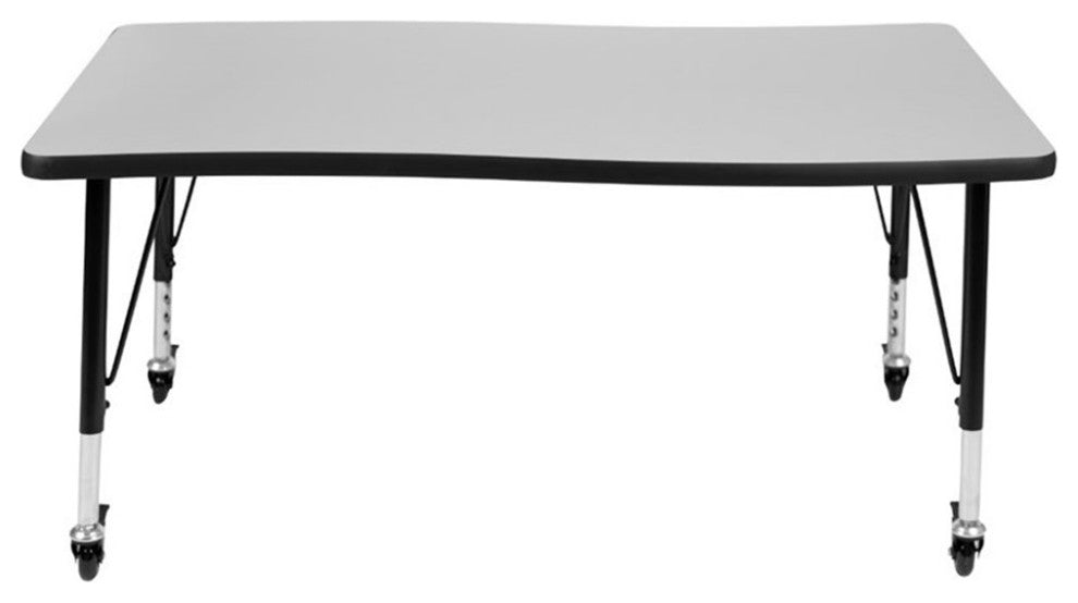Mobile 28"x47.5" Wave Laminate Activity Table, Adjustable Short Legs, Gray