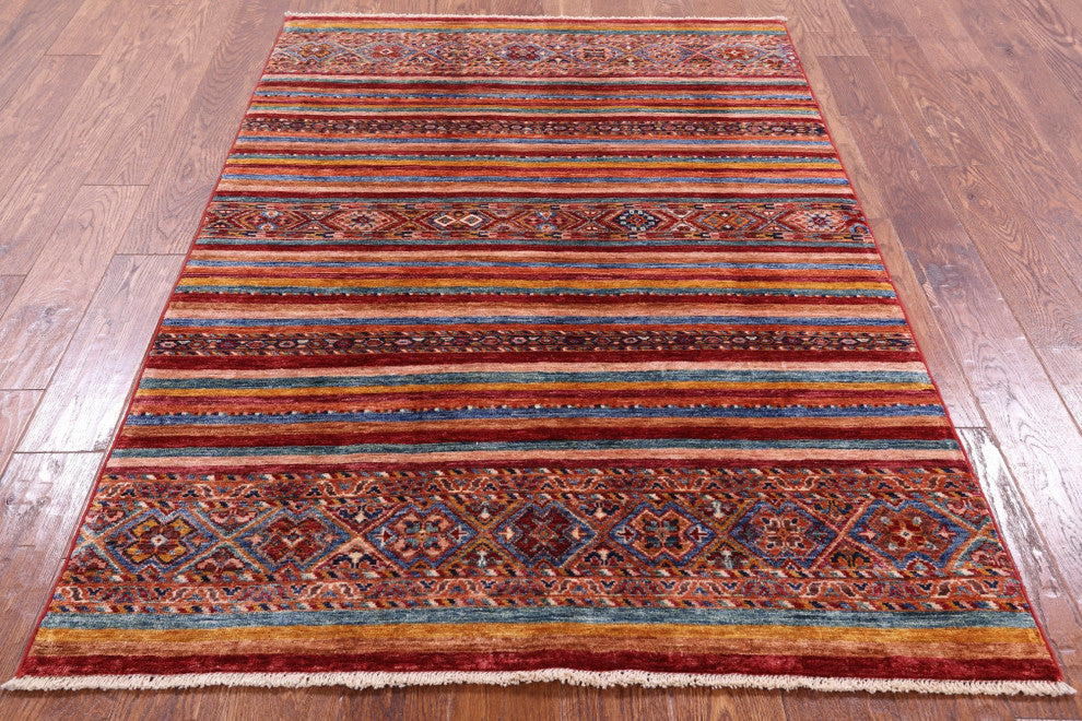 4' 0" X 5' 10" Super Kazak Khorjin Hand Knotted Wool Rug Q5448