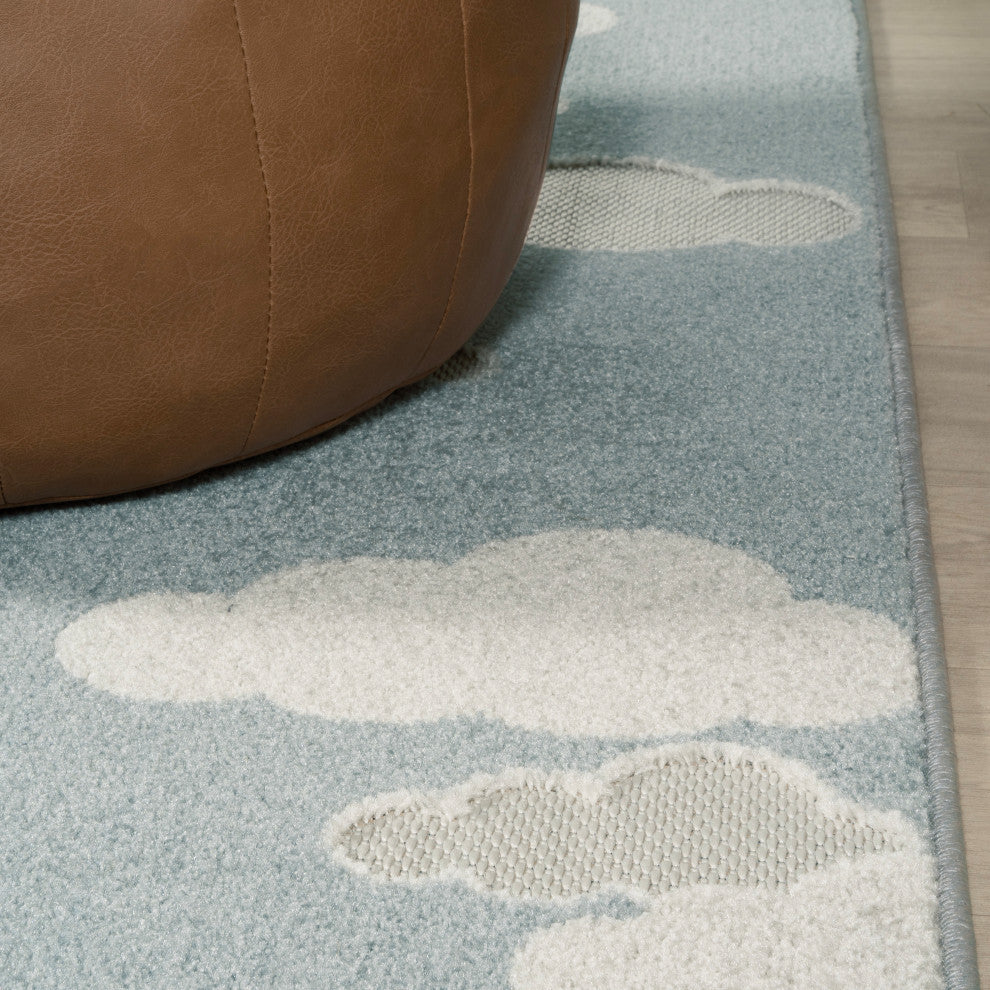 High-low Youth Cloud Scandi Rug Blue/Ivory 4 ft x 6 ft Indoor/Outdoor Area Rug