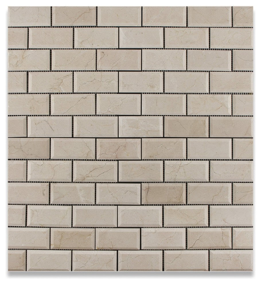 2 X 4 Crema Marfil Marble Honed & Beveled Brick Mosaic Tile