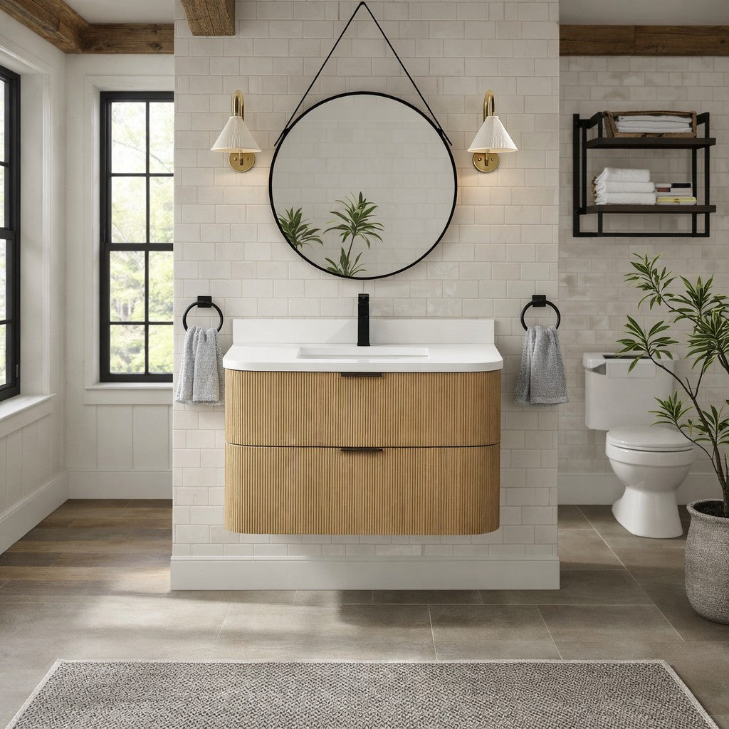 Ari Kitchen and Bath Chantal 36" Floating Bathroom Vanity Oak