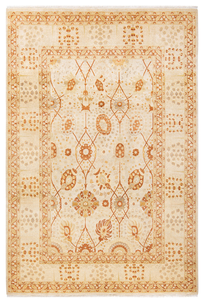 Mogul, One-of-a-Kind Hand-Knotted Area Rug, Ivory, 6' 3" x 9' 3"