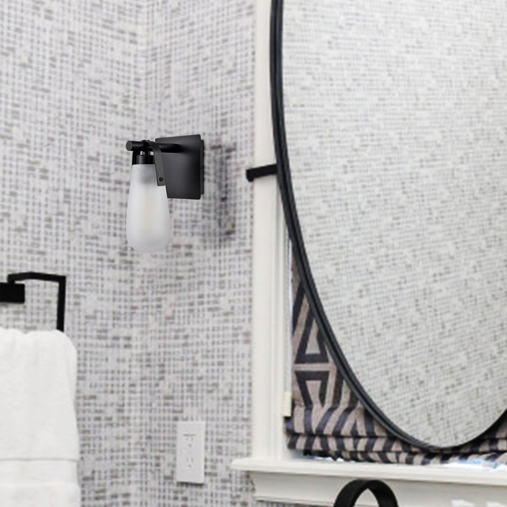 Black Raindrop Wall Sconce With Frosted Glass