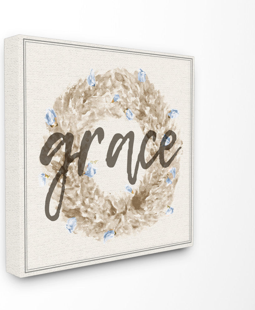 "Grace Floral Wreath" 24x24, Stretched Canvas Wall Art