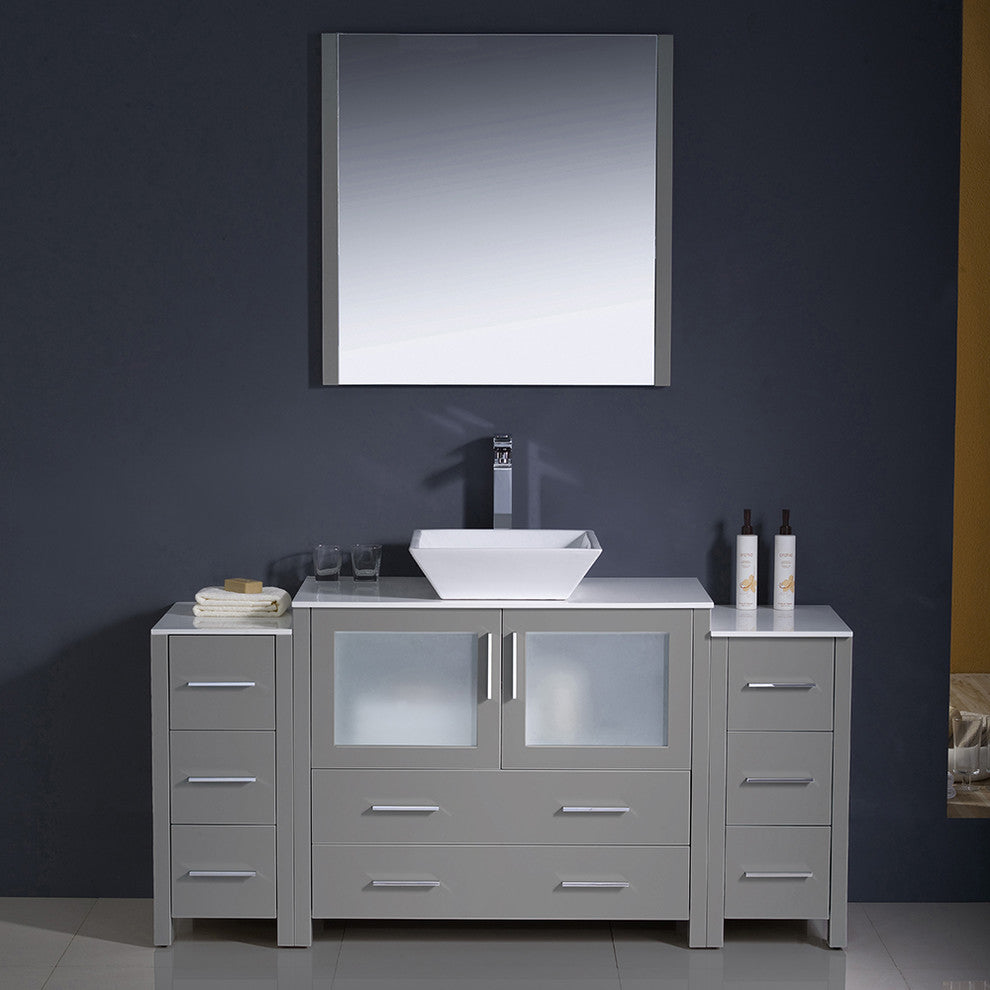 60" Gray Modern Bathroom Vanity With 2 Side Cabinets, Faucet, FFT1045BN