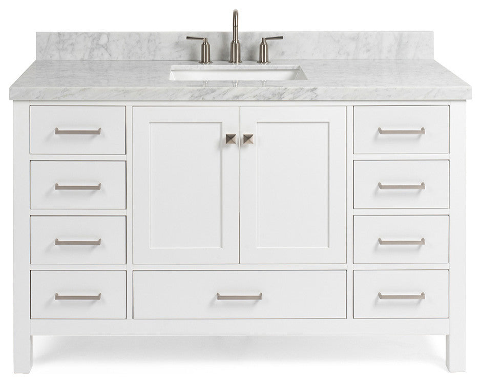 ARIEL Cambridge 55" Single Rectangle Sink Bathroom Vanity White With Marble Top