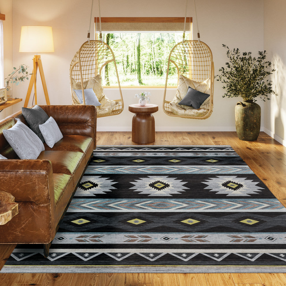 Indoor/Outdoor Phoenix PH3 Black Machine Washable 8' x 10' Rug