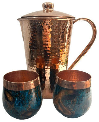 Set of 1 Copper Pitcher & 2 Marbled Tumblers