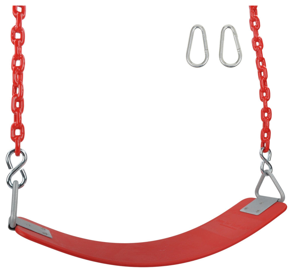 Commercial Polymer Belt Seat with 8.5' Coated Chain, Red