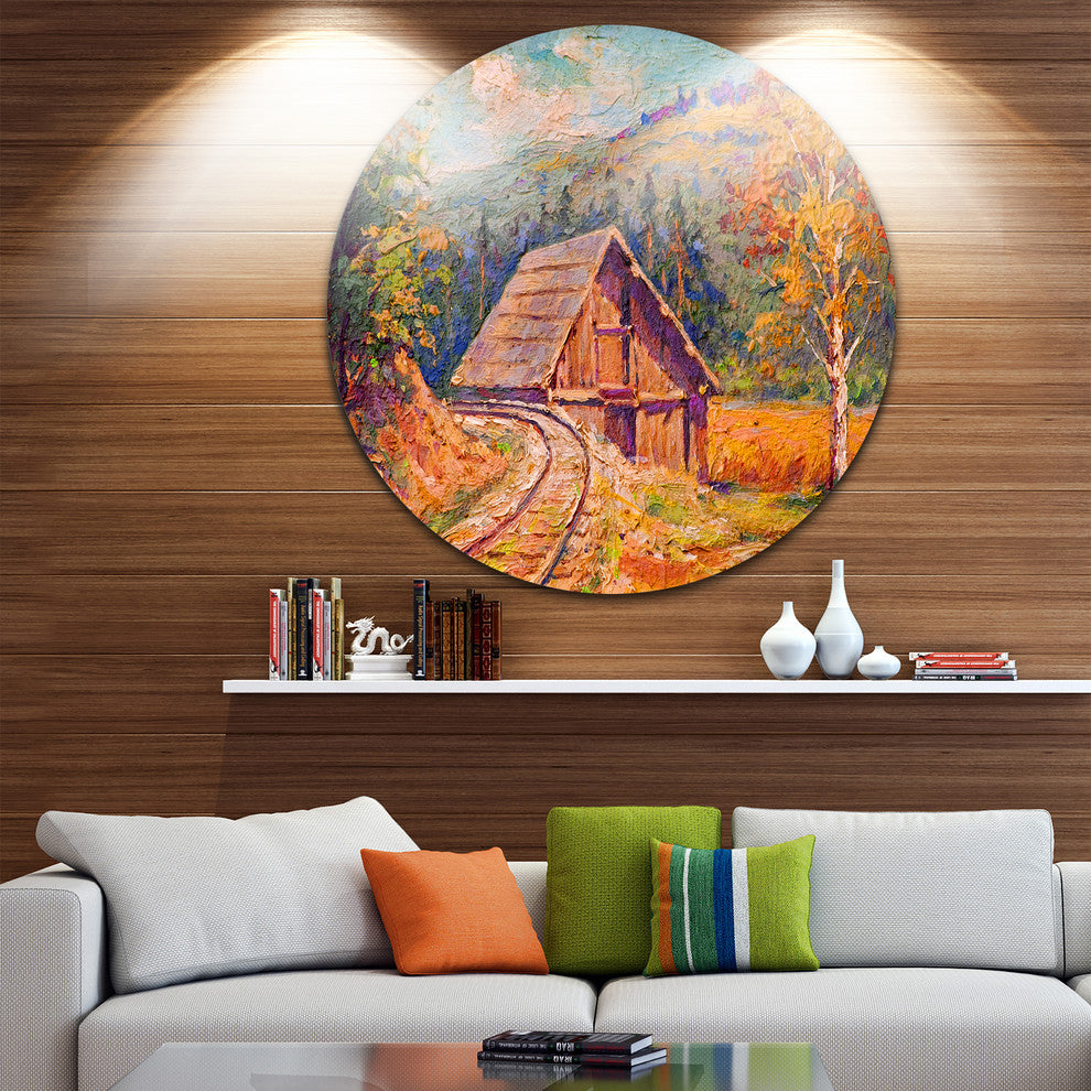Railway Track In Village, Landscape Round Wall Art, 36"