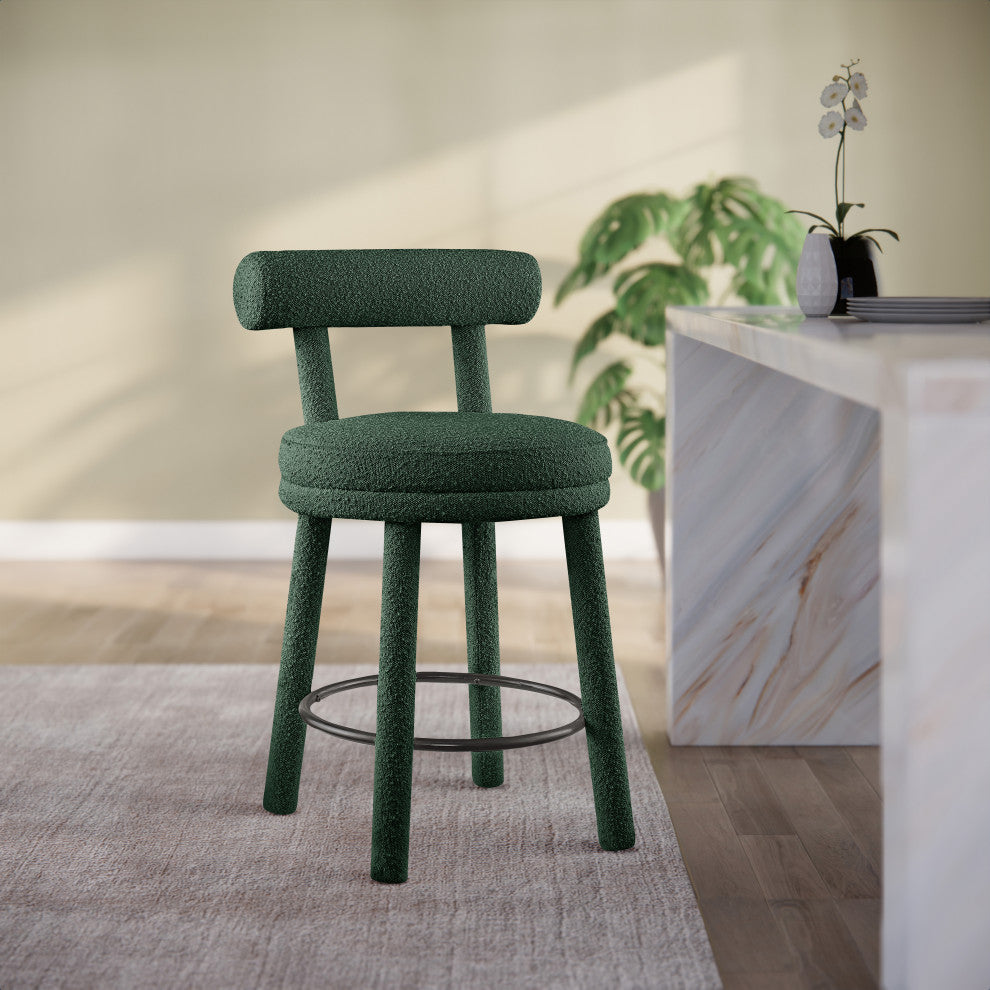 Parlor Black Boucle Fabric Stool, Set of 2, Green