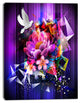 Abstract Floral Design with Dove, Floral Canvas Art print, 12"x20"