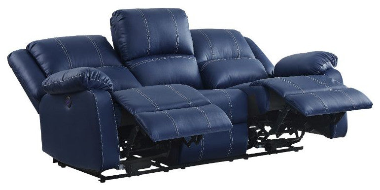 Zuriel Power Motion Sofa With USB, Blue Synthetic Leather