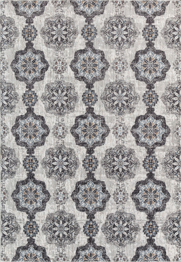 Jade Sweet Gray Vintage Traditional Gray Recycled Area Rug, 2'6" X 4'