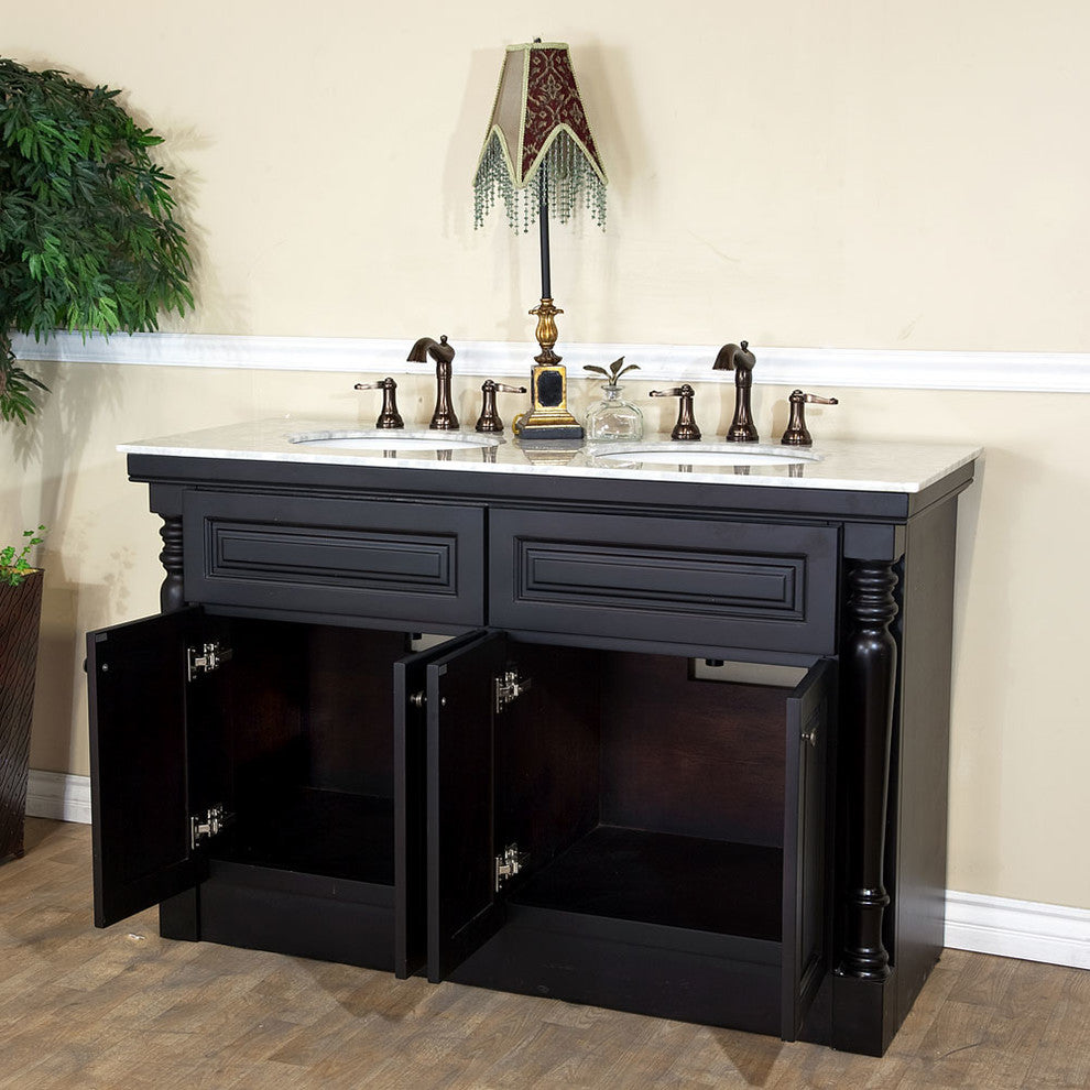 Parme 55" Double Vanity, Dark Mahogany With Marble Vanity Top, White