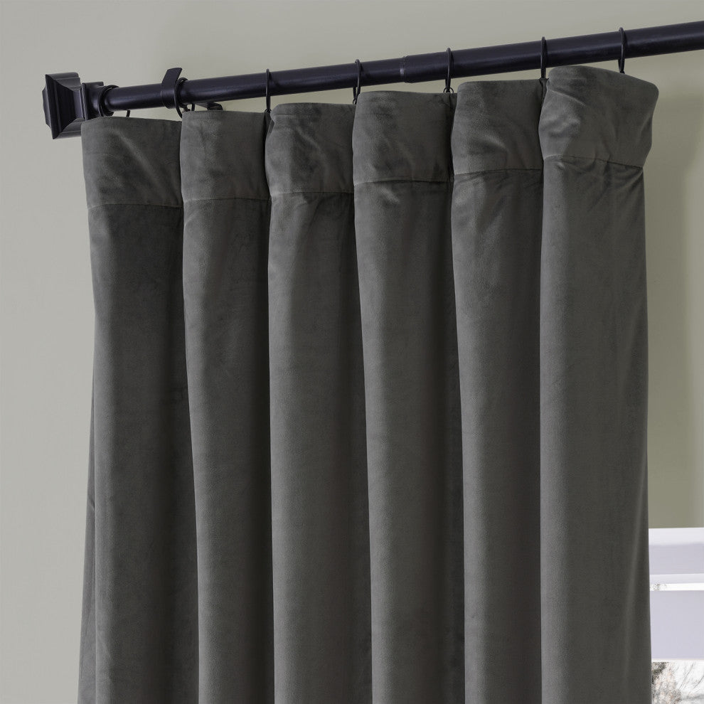 Signature Plush Velvet Blackout Curtain Single Panel, Nightlife Gray, 50"w X 108"l