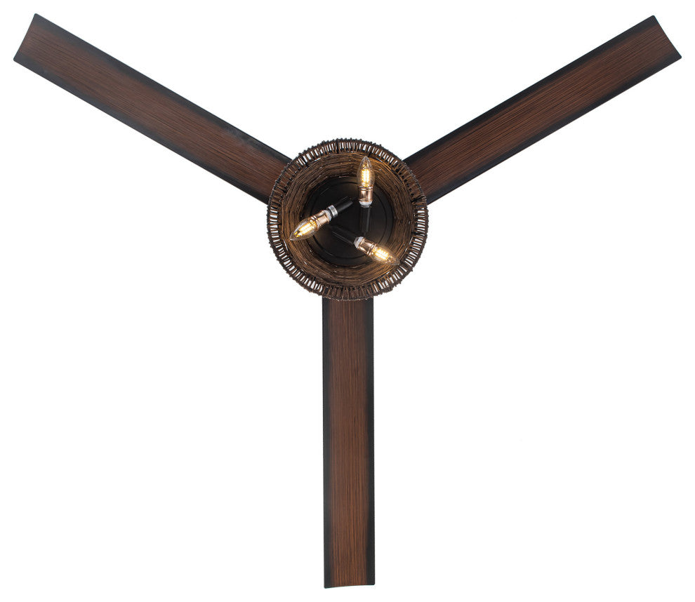 60 in Indoor Rustic Brown Rattan Ceiling Fan with Light Kit and Remote Control