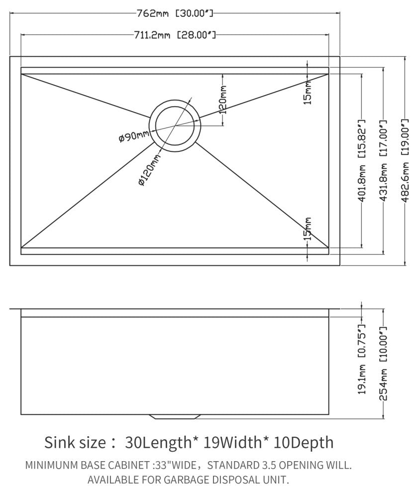 30" Undermount Workstation T-304 Stainless Steel Single Bowl Kitchen Sink