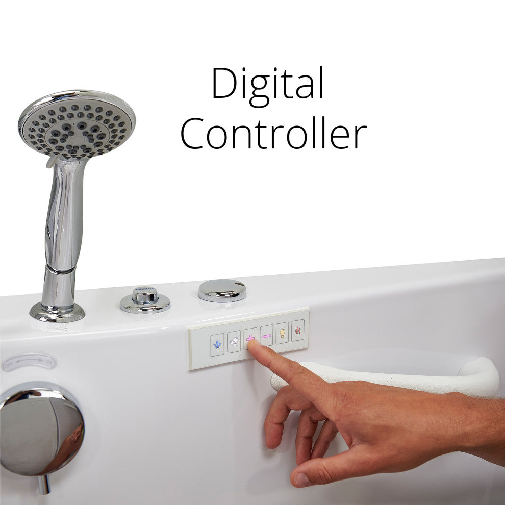 Ella Shak 36"x72" Air + Hydro + Foot Massage Walk-In tub, Outward Door, 2 Drains, 5 Piece Fast Fill Faucet, Left Drain