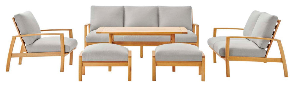 Lounge Sectional Sofa Chair Set, Wood, Brown Natural Gray, Modern, Outdoor