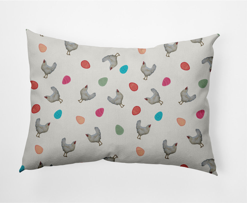 Chickens and Eggs Easter Decorative Lumbar Pillow, Whisper White, 14x20"
