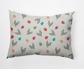 Chickens and Eggs Easter Decorative Lumbar Pillow, Whisper White, 14x20"