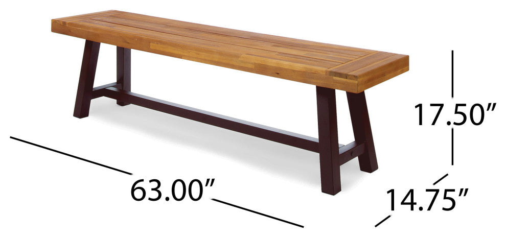 GDF Studio Colonial Outdoor Sandblack Finish Acacia Wood and Rustic Metal Bench