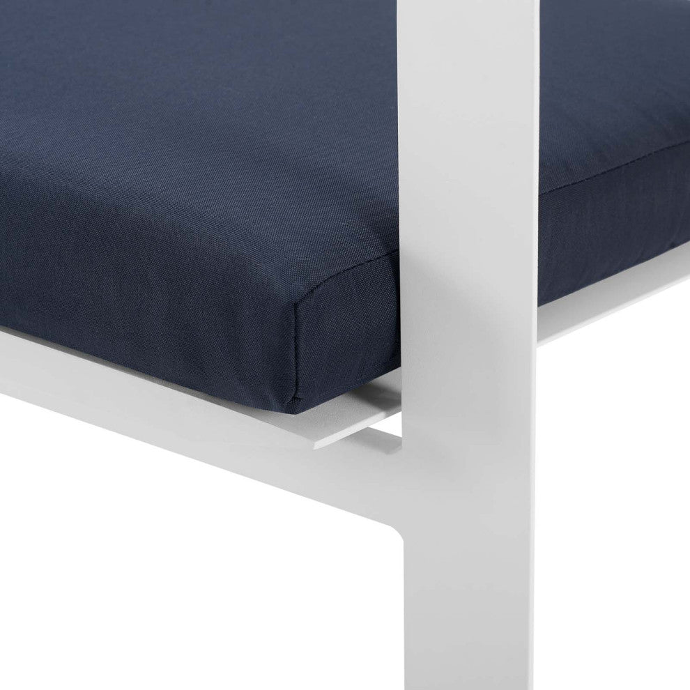 Outdoor Patio Side Dining Armchair Chair, Fabric Aluminum, Navy Blue White