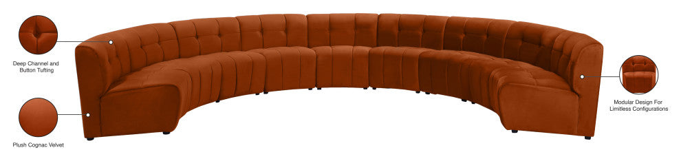 Limitless Velvet Upholstered 9-Piece Modular Sectional, Cognac