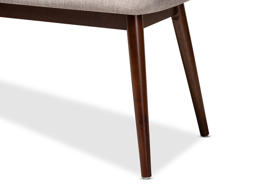 Flora Mid-Century Modern Light Gray Walnuted Wood Dining Bench