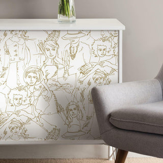 Gold & White Vogue Sketches Peel & Stick Wallpaper