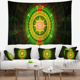 Bright Green Fractal Sphere Abstract Wall Tapestry, 60"x50"