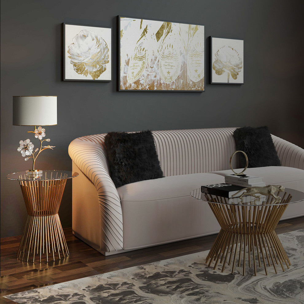 Gold Wire Side Table, Round Glass Top End Table, Glam Cocktail Table, Nightstand