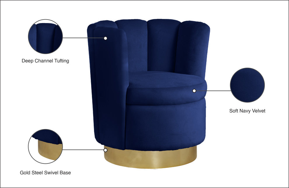 Lily Velvet Upholstered Accent Chair, Navy