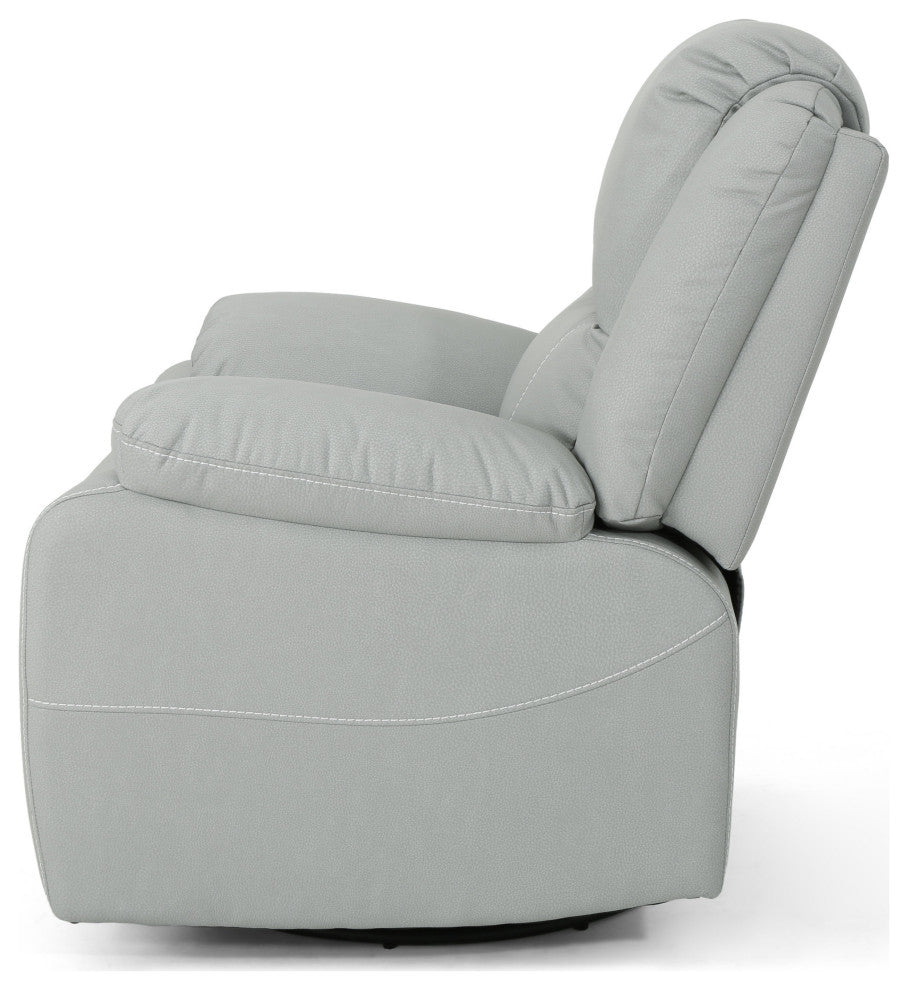 GDF Studio Teresa Classic Tufted Leather Swivel Recliner, Light Gray/Black
