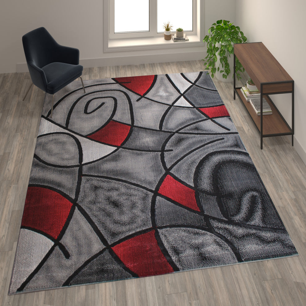 Jubilee Collection Modern Abstract Pattern Area Rug, Red, 8' X 10'