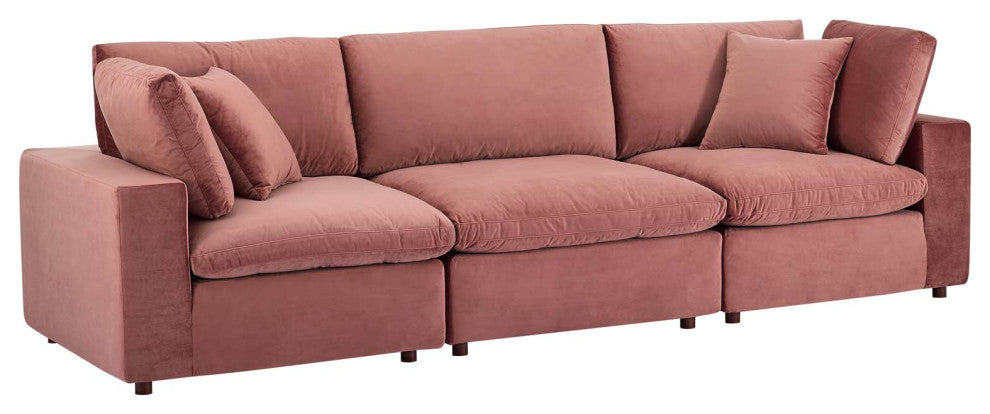 Commix Down Filled Overstuffed Performance Velvet 3-Seater Sofa Dusty Rose