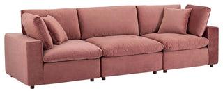 Commix Down Filled Overstuffed Performance Velvet 3-Seater Sofa Dusty Rose