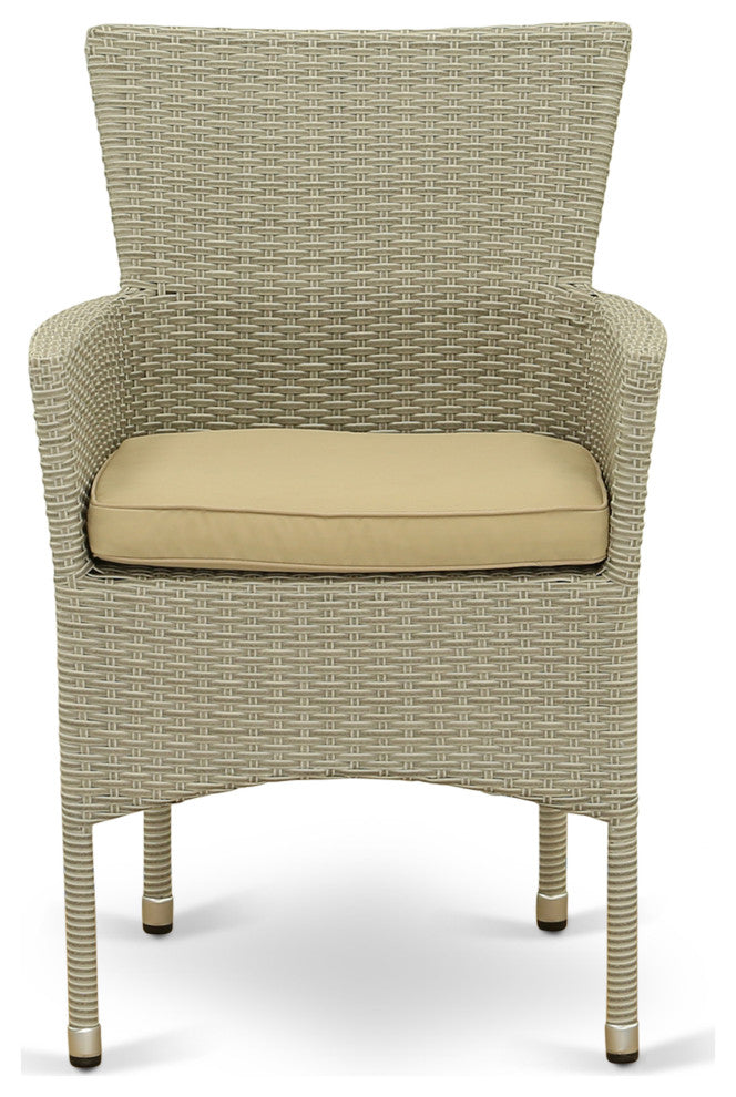 7Pc Outdoor- Natural Color Wicker Dining Set, Patio Table, 6 Armchair