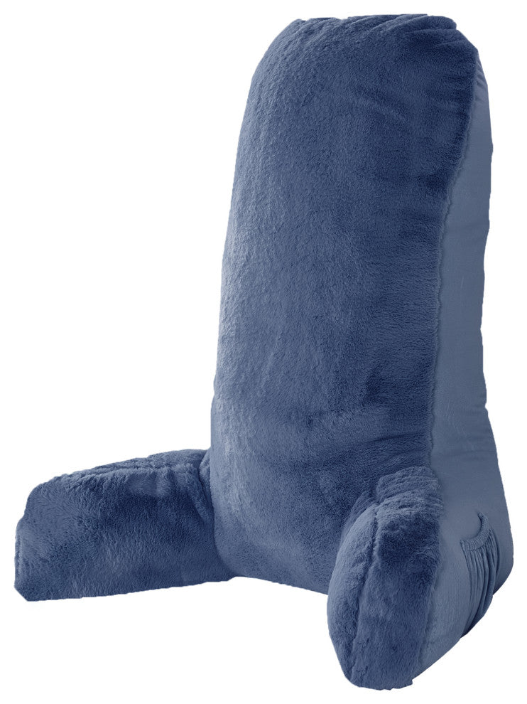 Fox Faux Fur Bedrest, Needs Assembly, Dark Blue, 28"x30"x17"