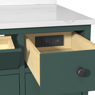 Paisley Vanity Combo, Cala White Engineered Top, 60", Everglade Green, Double Sink