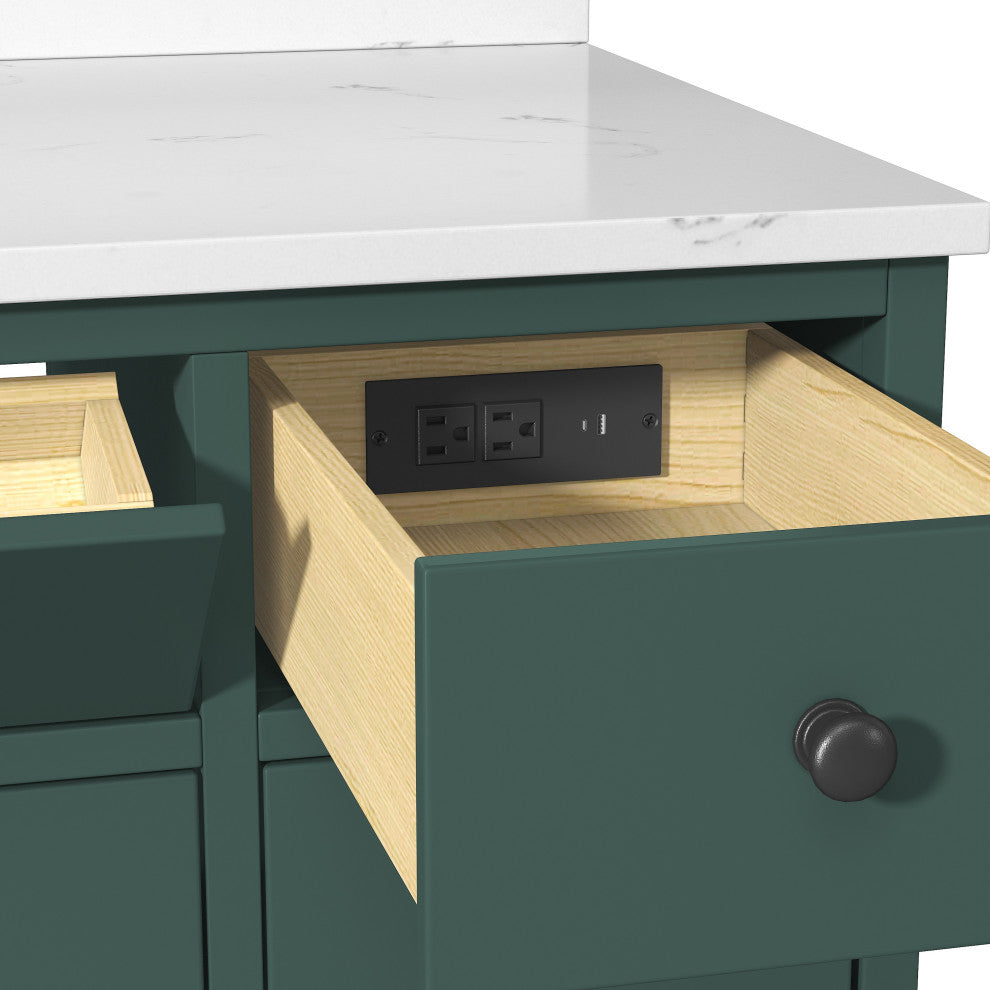 Paisley Vanity Combo, Cala White Engineered Top, 60", Everglade Green, Double Sink