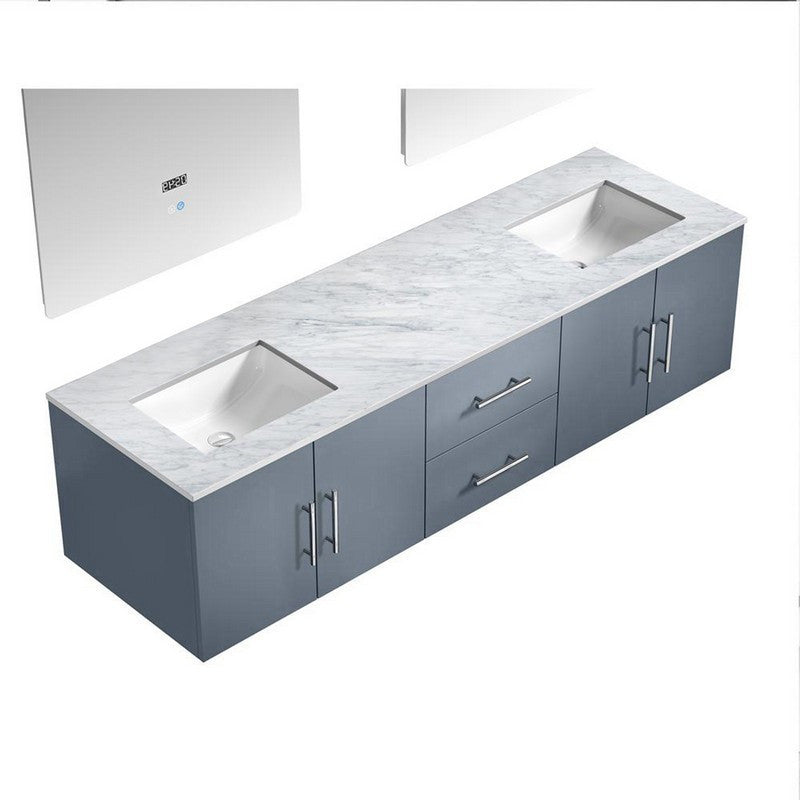 Geneva Transitional Dark Grey 72" Double Vanity with 30" Led Mirrors