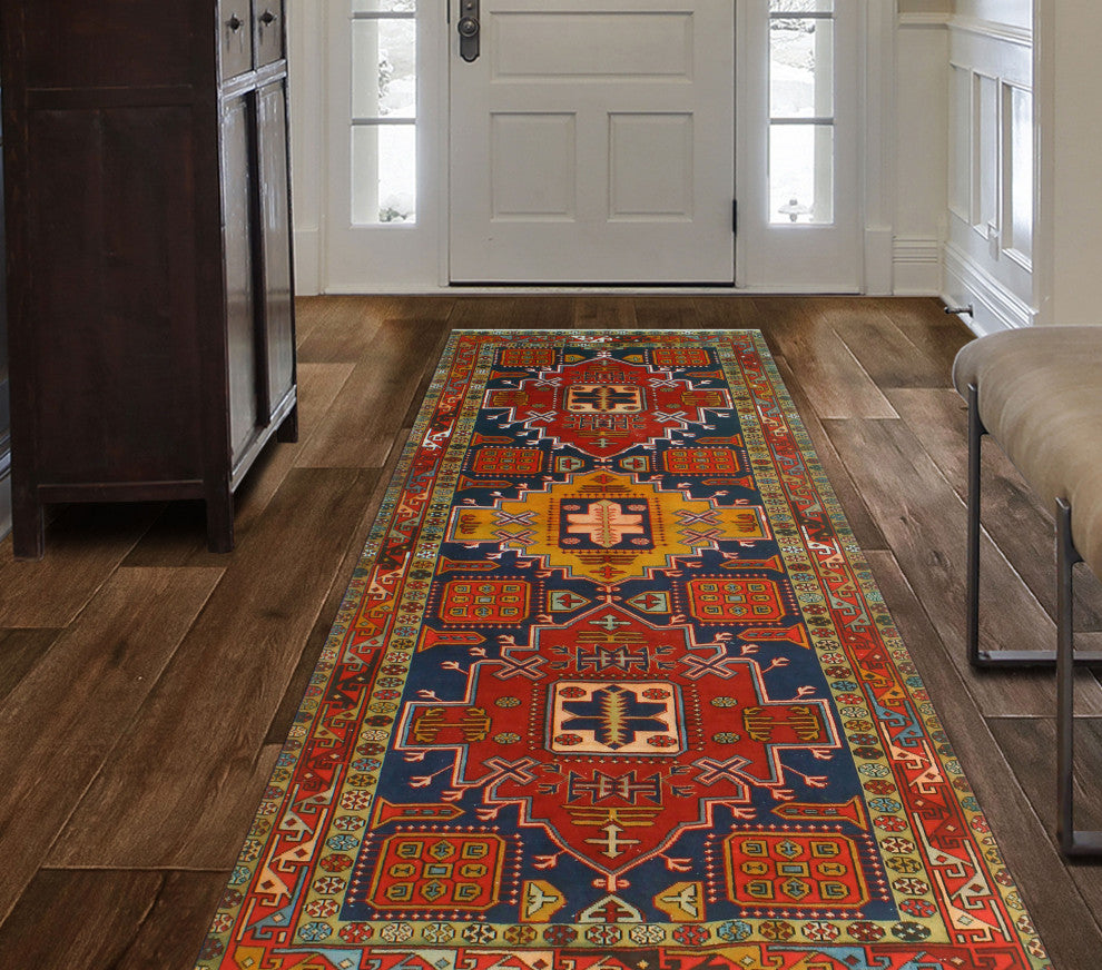 Fine Vintage Distressed DaLight on Navy/Red Runner, 4'5x9'11