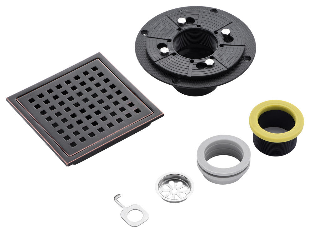 Luxier 6" Square Shower Floor Drain FD01-6, Oil Rubbed Bronze