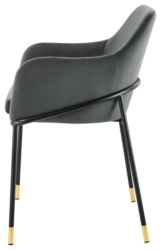 Dining Chair, Black Gray, Velvet, Modern, Mid Century Bistro Hospitality