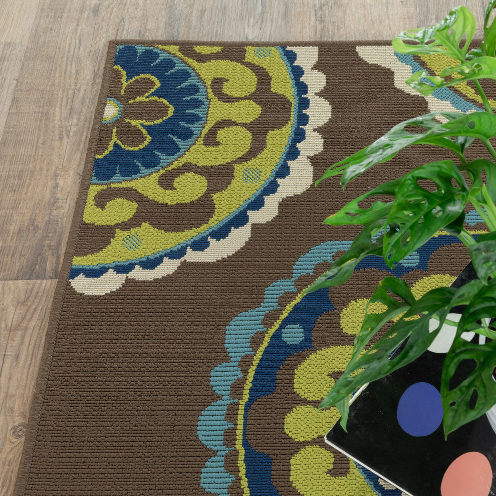 Oriental Weavers Caspian Brown/Green Medallion Indoor/Outdoor Rug 8'6"X13'