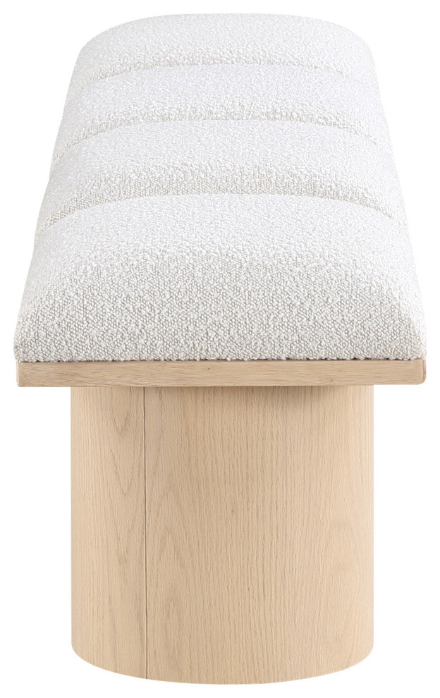 Pavilion Boucle Fabric Upholstered 4-Piece Modular Bench, Cream, Natural Finish