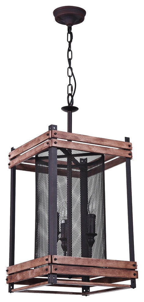 Black Iron Rustic Boxed Lighting Fixture With Wood Frame