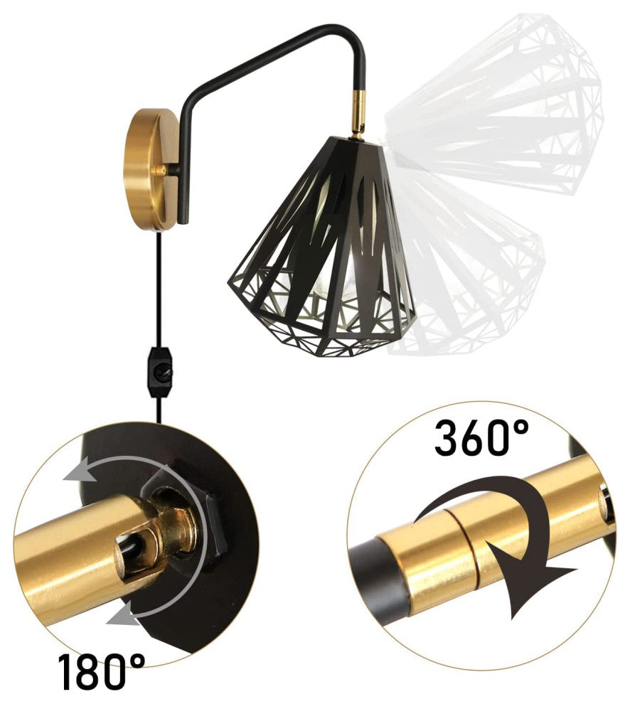 Black Plug, Wall Sconce Farmhouse Cage Wall Light Fixture
